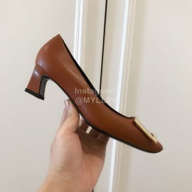 Roger Vivier Fashion Patent Leather Square High Heels For Women Brown