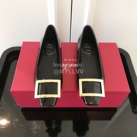 Roger Vivier Fashion Patent Leather Square Flat Heels For Women Black