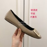 Roger Vivier Fashion Patent Leather Square Flat Heels For Women Gray