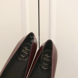 Roger Vivier Fashion Patent Leather Square Flat Heels For Women Wine Red