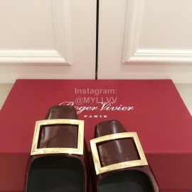 Roger Vivier Fashion Patent Leather Square Flat Heels For Women Wine Red