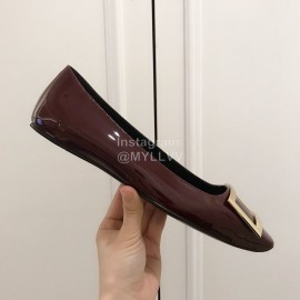 Roger Vivier Fashion Patent Leather Square Flat Heels For Women Wine Red