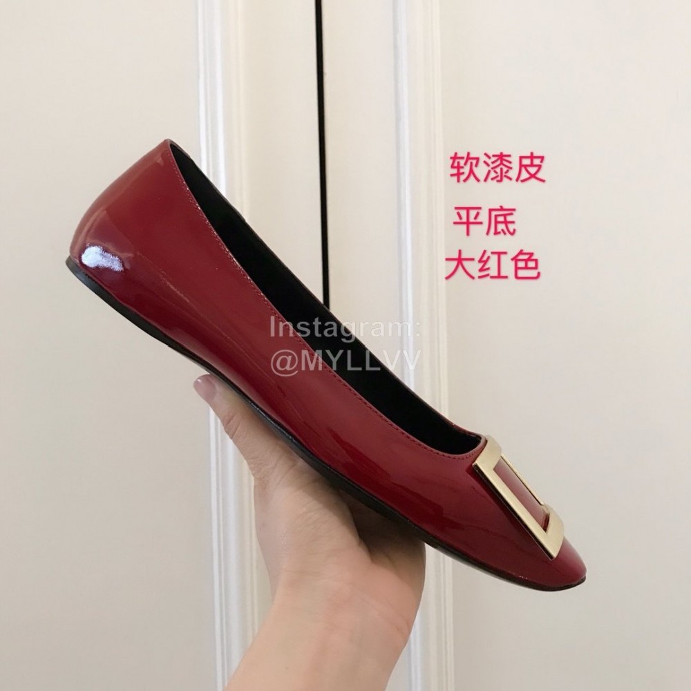 Roger Vivier Fashion Patent Leather Square Flat Heels For Women Red