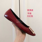 Roger Vivier Fashion Patent Leather Square Flat Heels For Women Red