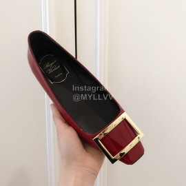 Roger Vivier Fashion Patent Leather Square Flat Heels For Women Red