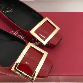 Roger Vivier Fashion Patent Leather Square Flat Heels For Women Red