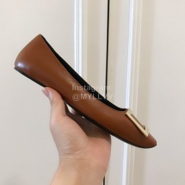 Roger Vivier Fashion Patent Leather Square Flat Heels For Women Brown