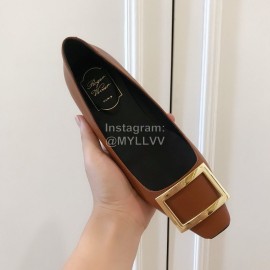 Roger Vivier Fashion Patent Leather Square Flat Heels For Women Brown
