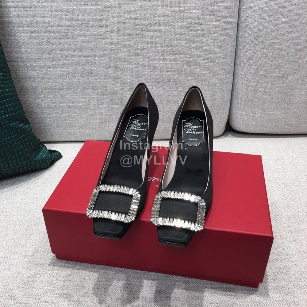 Roger Vivier New Fall Silk Square Diamond Buckle High Heels Black