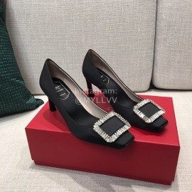Roger Vivier New Fall Silk Square Diamond Buckle High Heels Black