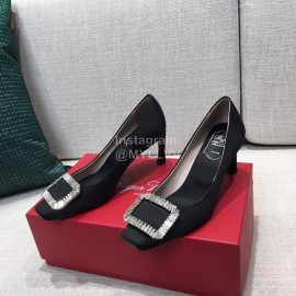 Roger Vivier New Fall Silk Square Diamond Buckle High Heels Black