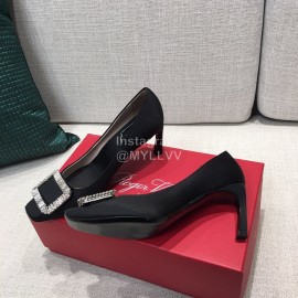 Roger Vivier New Fall Silk Square Diamond Buckle High Heels Black