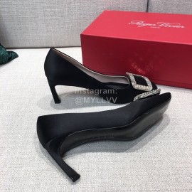 Roger Vivier New Fall Silk Square Diamond Buckle High Heels Black