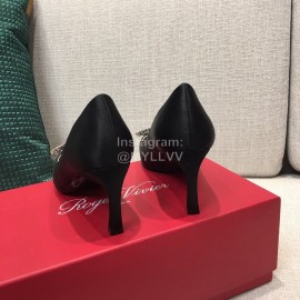 Roger Vivier New Fall Silk Square Diamond Buckle High Heels Black