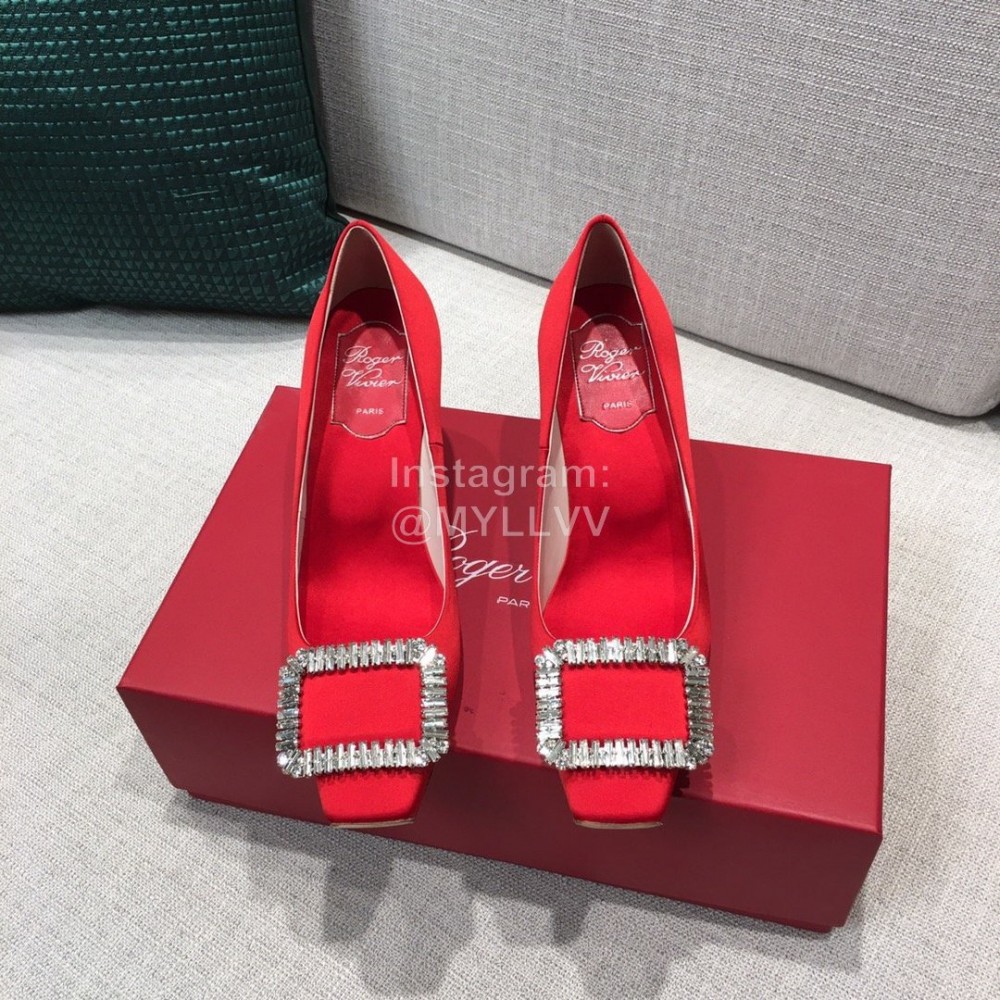 Roger Vivier New Fall Silk Square Diamond Buckle High Heels Orange Red