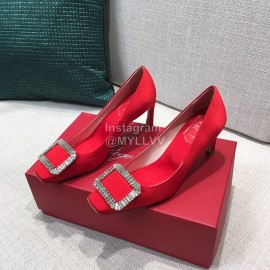 Roger Vivier New Fall Silk Square Diamond Buckle High Heels Orange Red