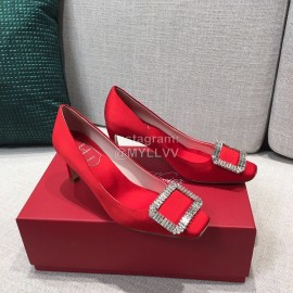 Roger Vivier New Fall Silk Square Diamond Buckle High Heels Orange Red