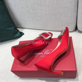 Roger Vivier New Fall Silk Square Diamond Buckle High Heels Orange Red