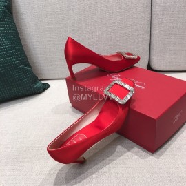 Roger Vivier New Fall Silk Square Diamond Buckle High Heels Orange Red