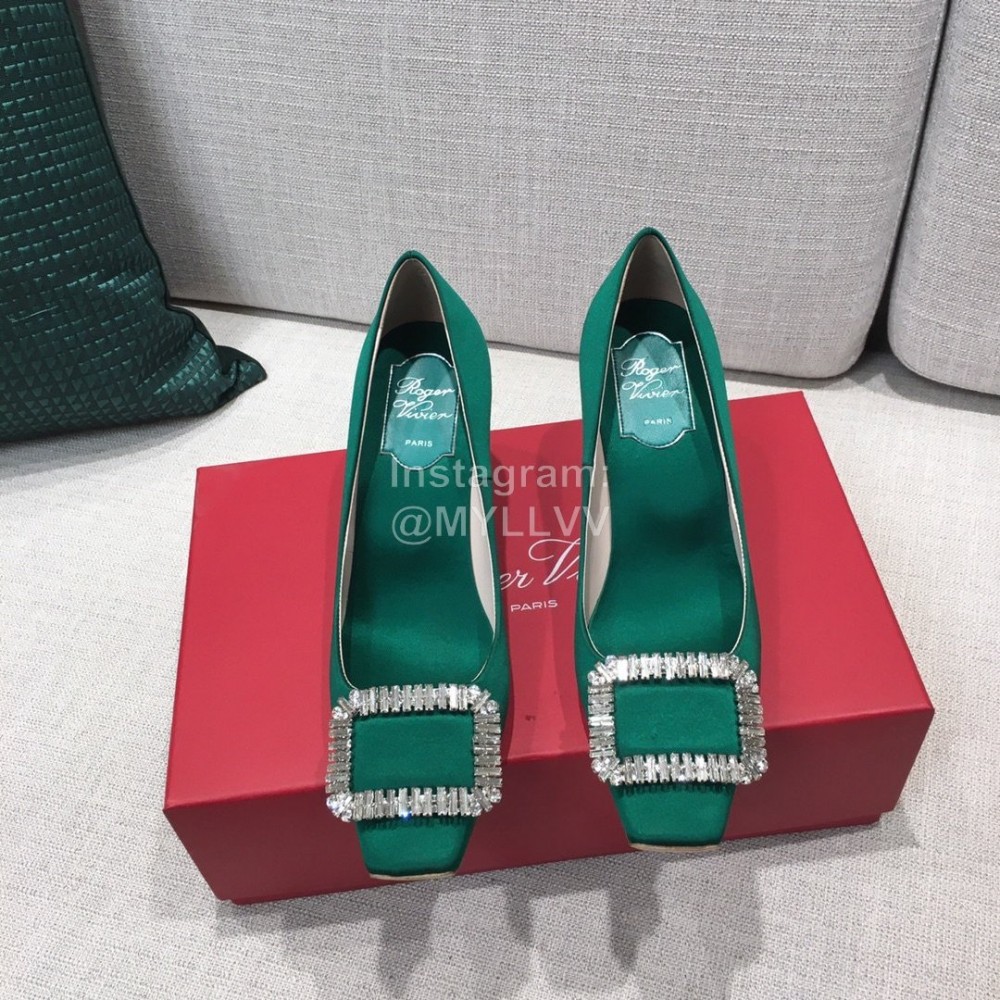 Roger Vivier New Fall Silk Square Diamond Buckle High Heels Green