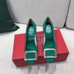 Roger Vivier New Fall Silk Square Diamond Buckle High Heels Green
