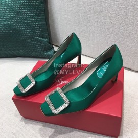 Roger Vivier New Fall Silk Square Diamond Buckle High Heels Green