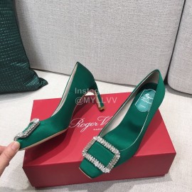 Roger Vivier New Fall Silk Square Diamond Buckle High Heels Green