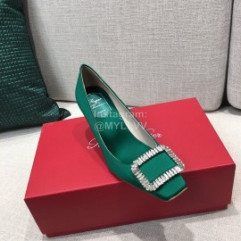 Roger Vivier New Fall Silk Square Diamond Buckle High Heels Green