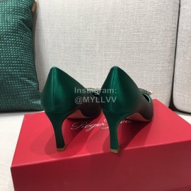 Roger Vivier New Fall Silk Square Diamond Buckle High Heels Green