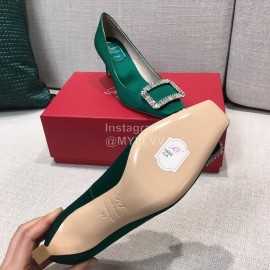 Roger Vivier New Fall Silk Square Diamond Buckle High Heels Green