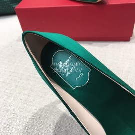 Roger Vivier New Fall Silk Square Diamond Buckle High Heels Green