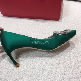 Roger Vivier New Fall Silk Square Diamond Buckle High Heels Green