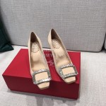 Roger Vivier New Fall Silk Square Diamond Buckle High Heels Khaki