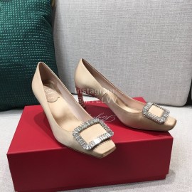 Roger Vivier New Fall Silk Square Diamond Buckle High Heels Khaki