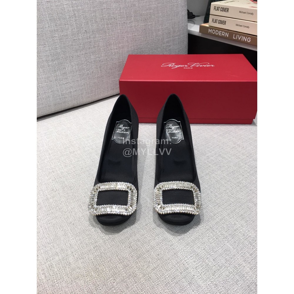 Roger Vivier New Fall Silk Square Diamond Buckle Black High Heels