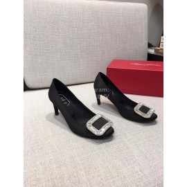 Roger Vivier New Fall Silk Square Diamond Buckle Black High Heels