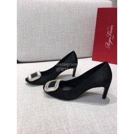 Roger Vivier New Fall Silk Square Diamond Buckle Black High Heels
