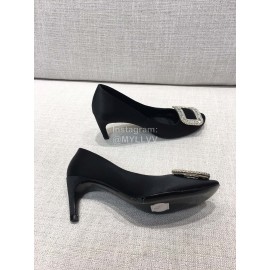 Roger Vivier New Fall Silk Square Diamond Buckle Black High Heels