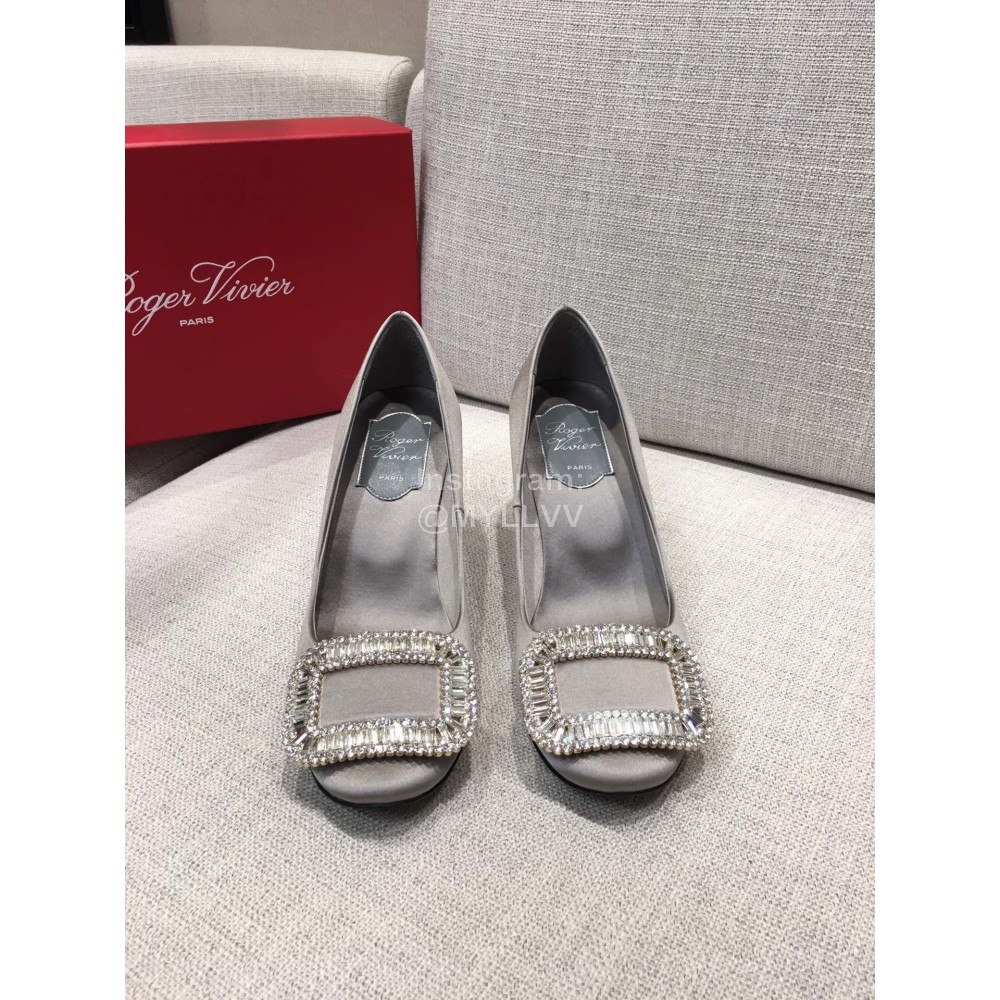 Roger Vivier New Fall Silk Square Diamond Buckle High Heels Gray