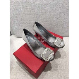 Roger Vivier New Fall Silk Square Diamond Buckle High Heels Gray