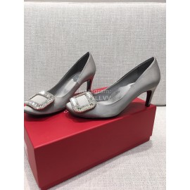 Roger Vivier New Fall Silk Square Diamond Buckle High Heels Gray