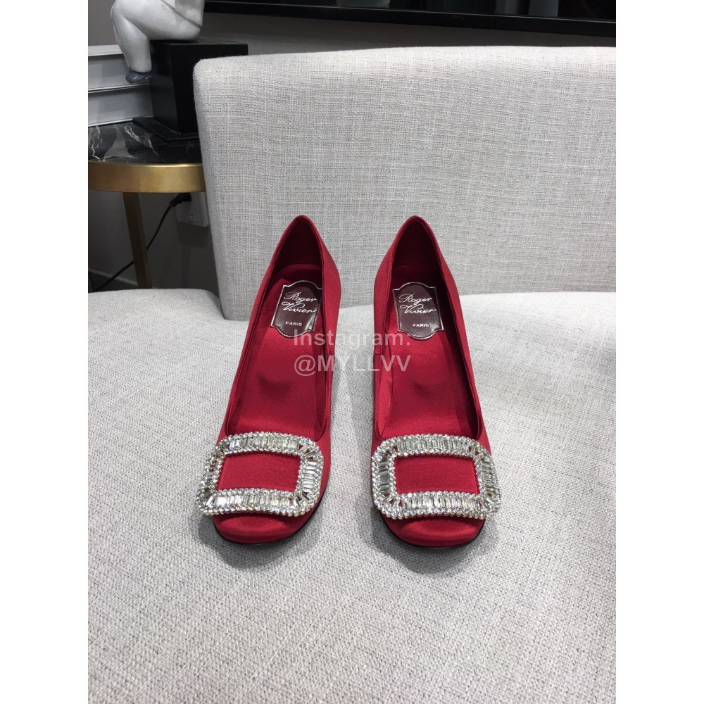 Roger Vivier New Fall Silk Square Diamond Buckle High Heels Red