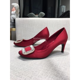 Roger Vivier New Fall Silk Square Diamond Buckle High Heels Red