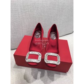 Roger Vivier New Fall Silk Square Diamond Buckle High Heels Red