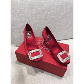 Roger Vivier New Fall Silk Square Diamond Buckle High Heels Red