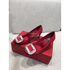 Roger Vivier New Fall Silk Square Diamond Buckle High Heels Red