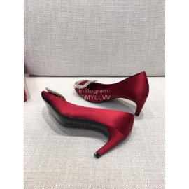 Roger Vivier New Fall Silk Square Diamond Buckle High Heels Red