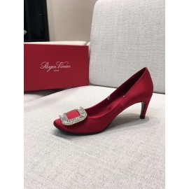 Roger Vivier New Fall Silk Square Diamond Buckle High Heels Red