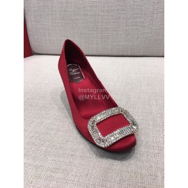 Roger Vivier New Fall Silk Square Diamond Buckle High Heels Red