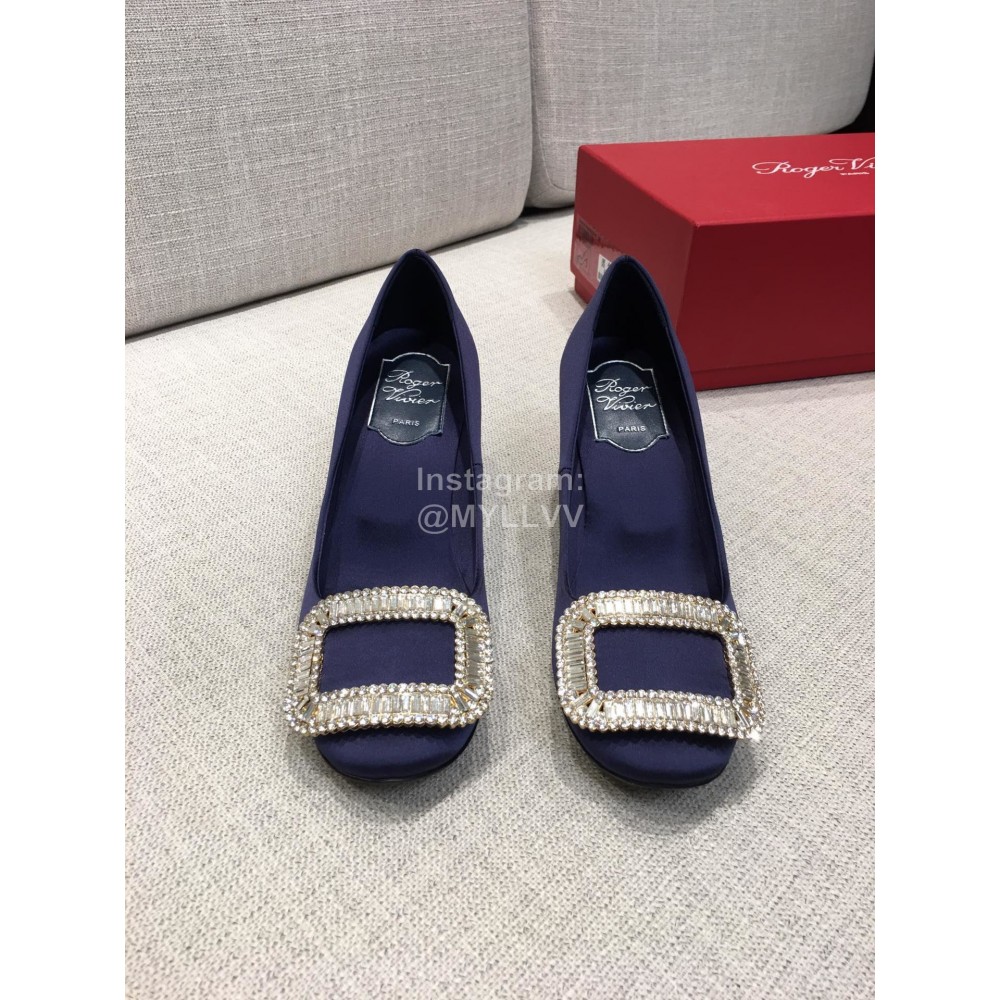 Roger Vivier New Fall Silk Square Diamond Buckle High Heels Blue